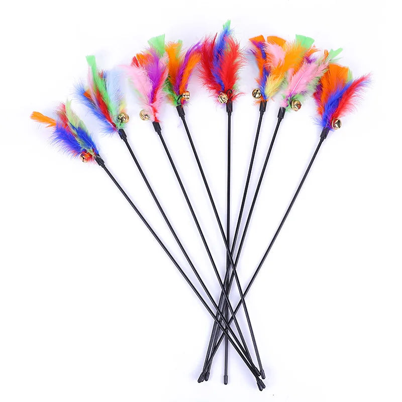 Feather cat teaser wand with bell