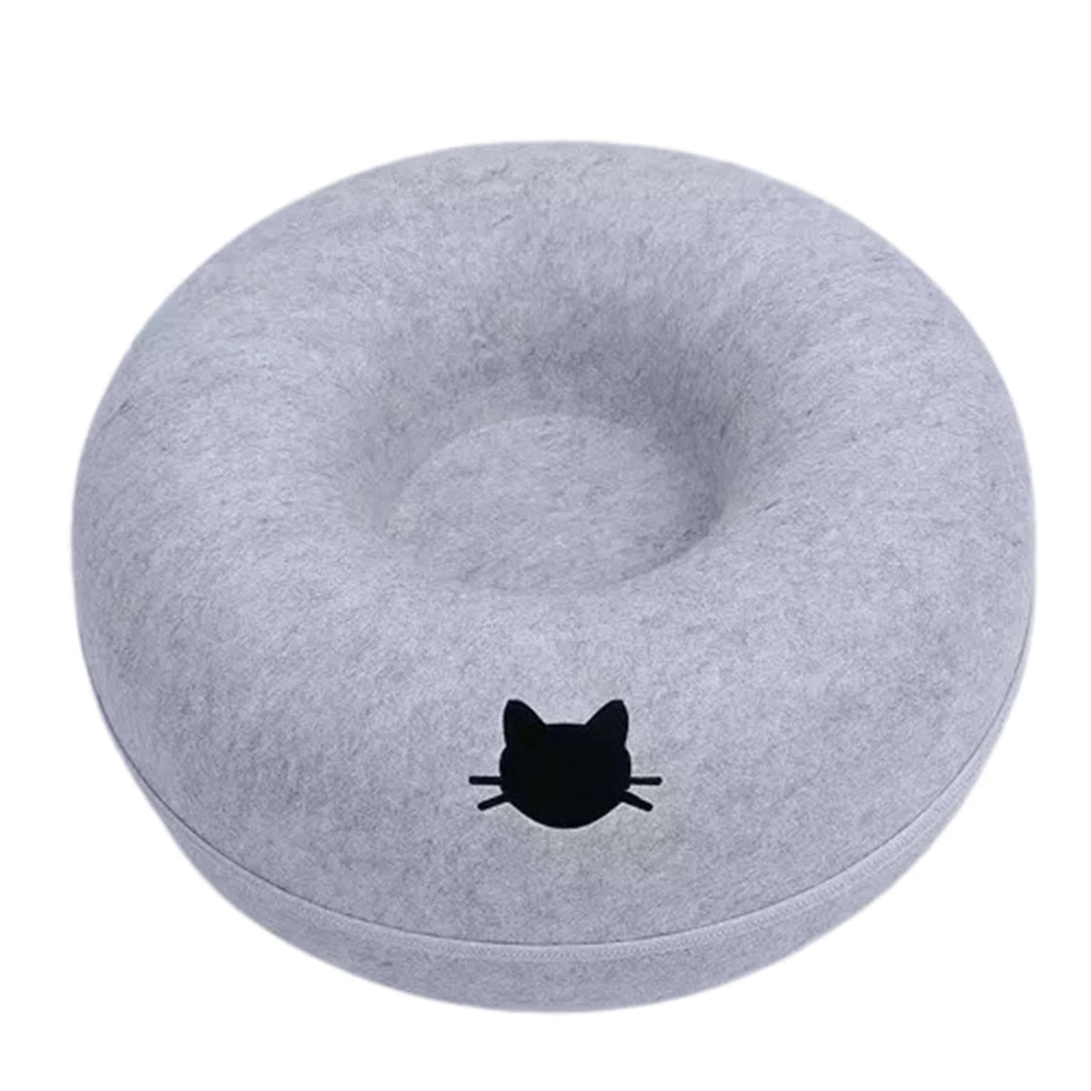 Light grey felt donut cave bed with top opening