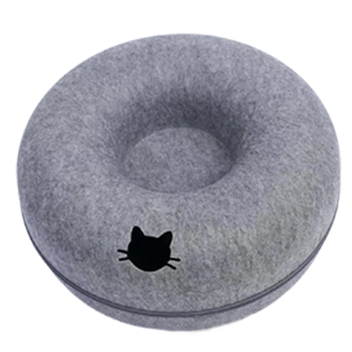 Dark grey felt donut cave bed with top opening